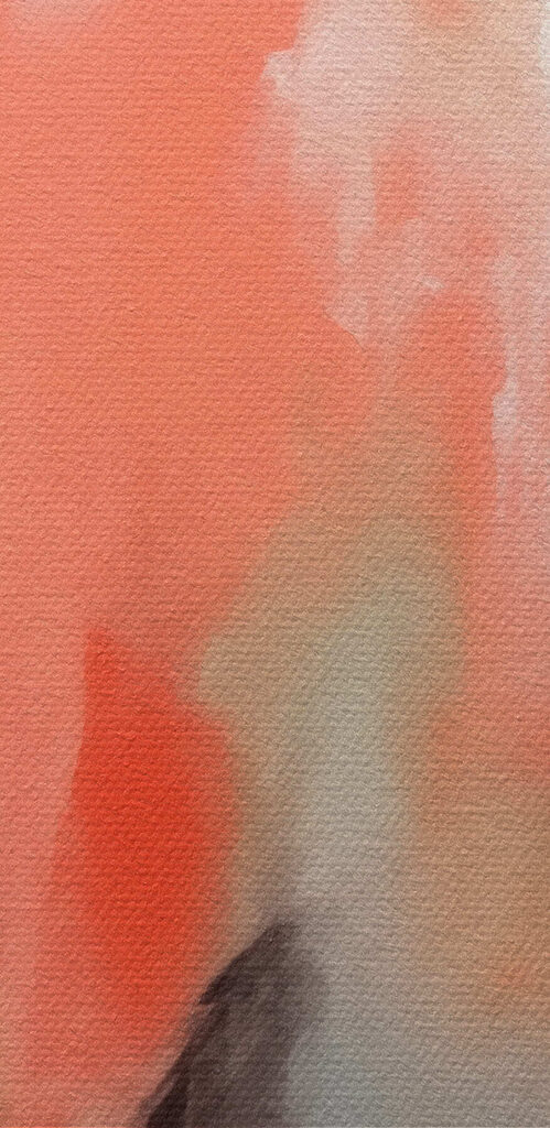 Painting of a person with a pink and grey background