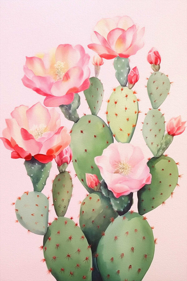 Gemälde eines Kaktus mit Blumen Gemälde eines Kaktus mit Blumen