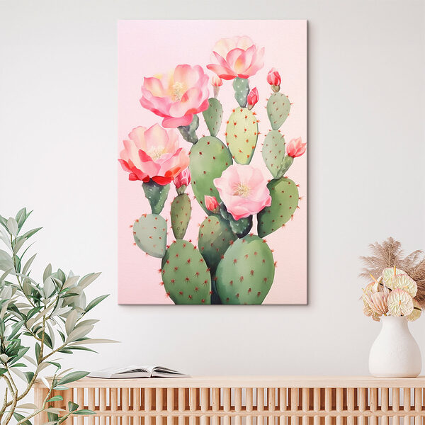 Gemälde eines Kaktus mit Blumen Gemälde eines Kaktus mit Blumen