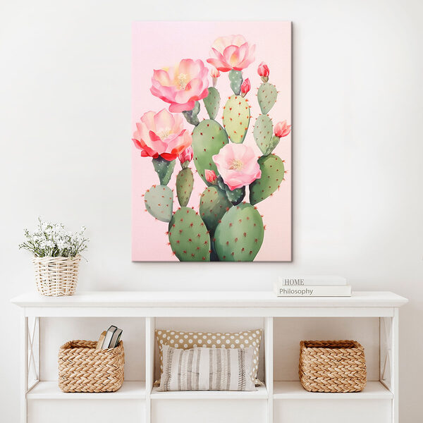 Gemälde eines Kaktus mit Blumen Gemälde eines Kaktus mit Blumen