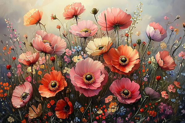 Gemälde von Blumen auf einem Feld Gemälde von Blumen auf einem Feld