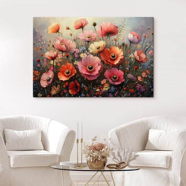 Gemälde von Blumen auf einem Feld Gemälde von Blumen auf einem Feld