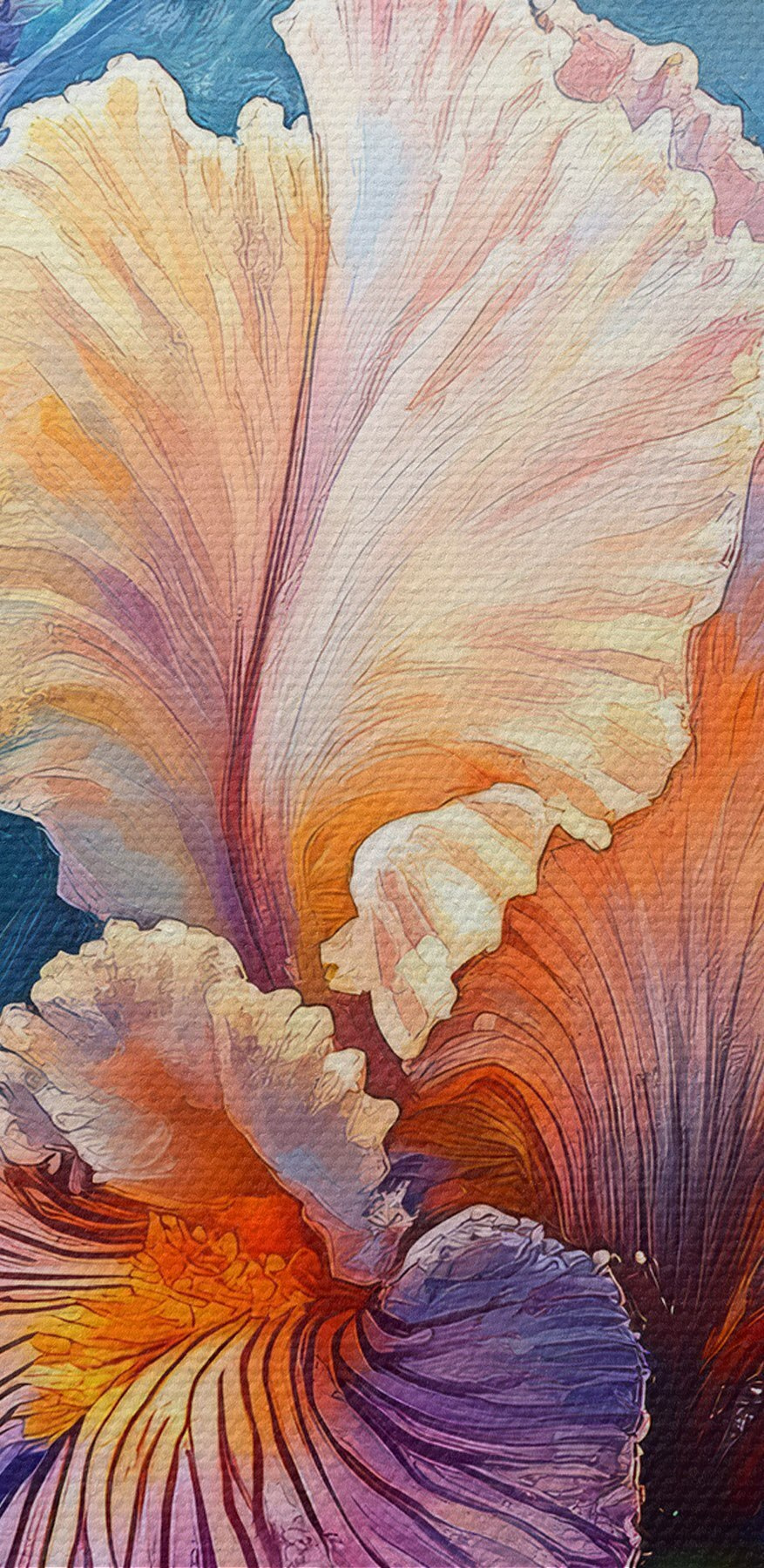 Gemälde von Blumen mit gelben und violetten Blütenblättern