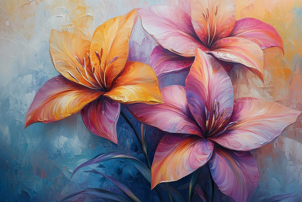 Painting of flowers on a blue background