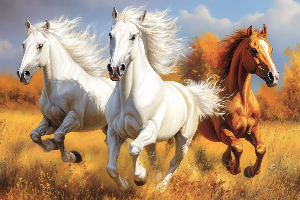 Group of horses running in a field Group of horses running in a field