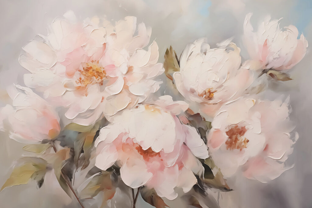 Malerei von Blumen auf einer weißen Fläche Malerei von Blumen auf einer weißen Fläche