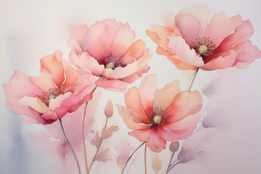 Gemälde von Blumen auf weißem Hintergrund