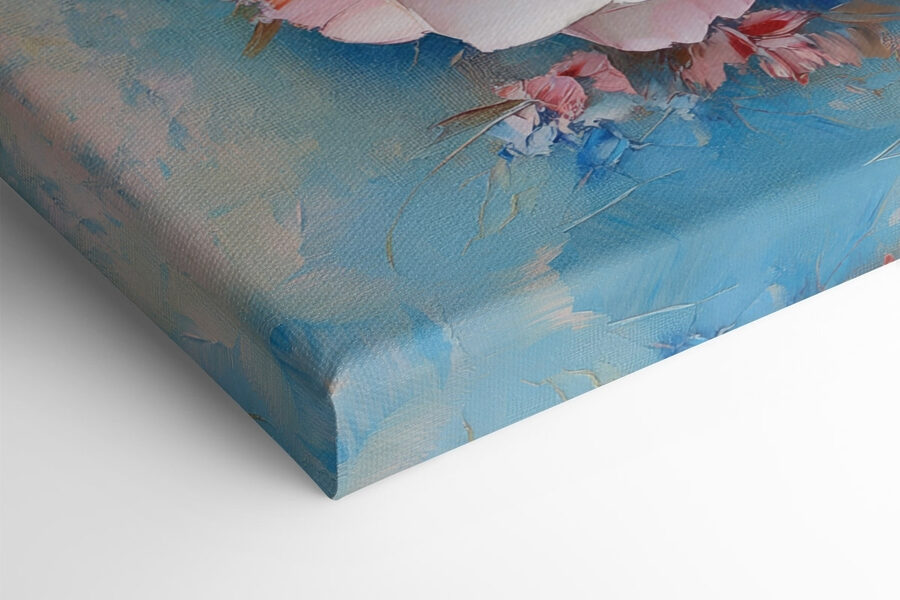 Malerei von Blumen auf einer blauen Fläche Malerei von Blumen auf einer blauen Fläche