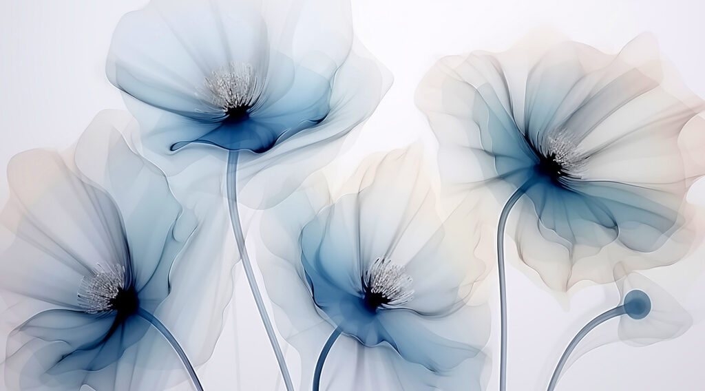 Gruppe von Blumen mit blauen Blütenblättern Gruppe von Blumen mit blauen Blütenblättern