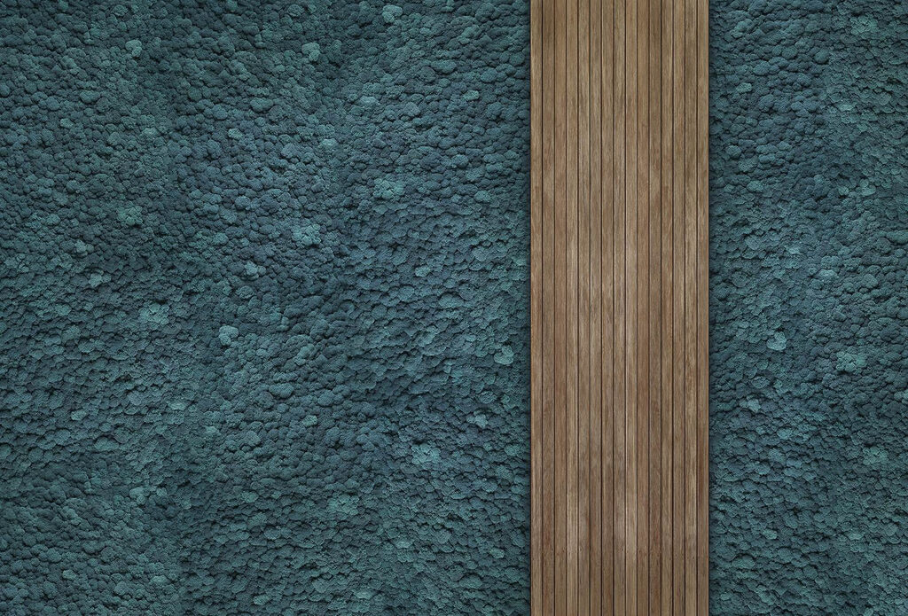 Holzdiele auf blauem Teppich Holzdiele auf blauem Teppich