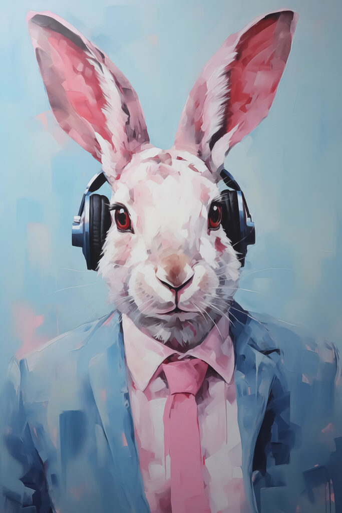 Rabbit wearing headphones and a suit Rabbit wearing headphones and a suit