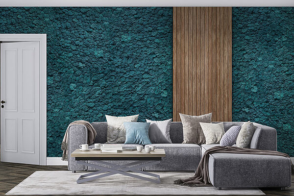 Holzdiele auf blauem Teppich Holzdiele auf blauem Teppich