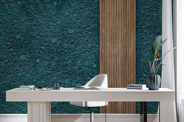 Holzdiele auf blauem Teppich Holzdiele auf blauem Teppich