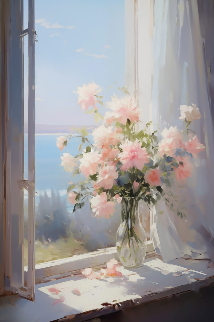 Vase of flowers in front of a window Vase of flowers in front of a window