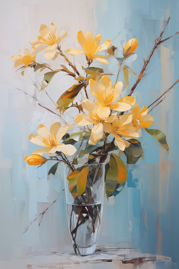 Gelbe Blumen in einer Glasvase Gelbe Blumen in einer Glasvase