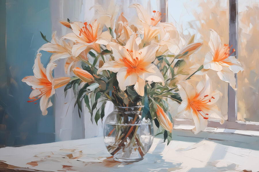 Vase mit Blumen auf einem Tisch