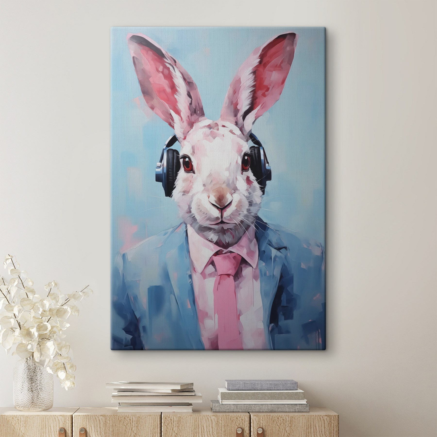 Rabbit wearing headphones and a suit Rabbit wearing headphones and a suit