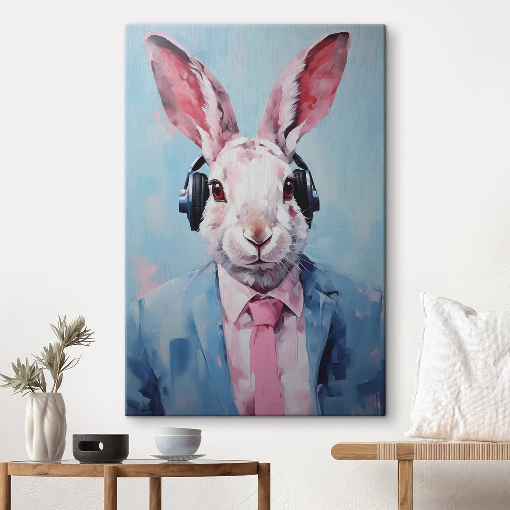 Rabbit wearing headphones and a suit Rabbit wearing headphones and a suit