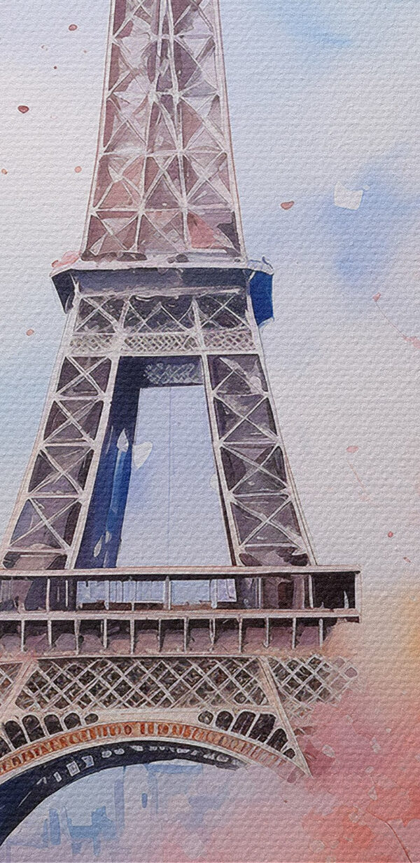 Aquarellmalerei eines Turms mit rosa Blumen und einer Brücke Aquarellmalerei eines Turms mit rosa Blumen und einer Brücke