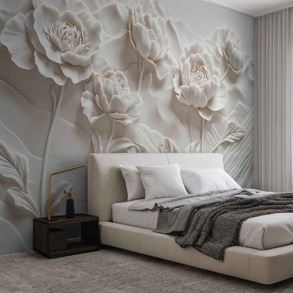 White flower carving on a wall White flower carving on a wall