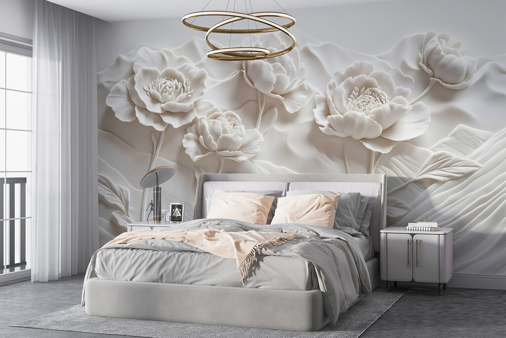White flower carving on a wall White flower carving on a wall