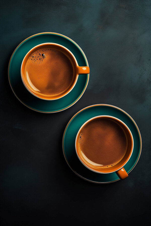 Zwei Tassen Kaffee auf Untertassen Zwei Tassen Kaffee auf Untertassen