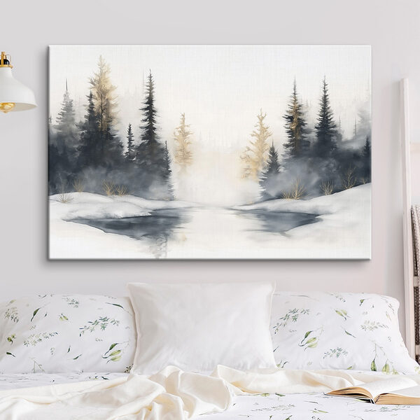 Aquarellmalerei eines verschneiten Waldes Aquarellmalerei eines verschneiten Waldes