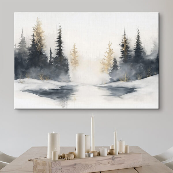 Aquarellmalerei eines verschneiten Waldes Aquarellmalerei eines verschneiten Waldes