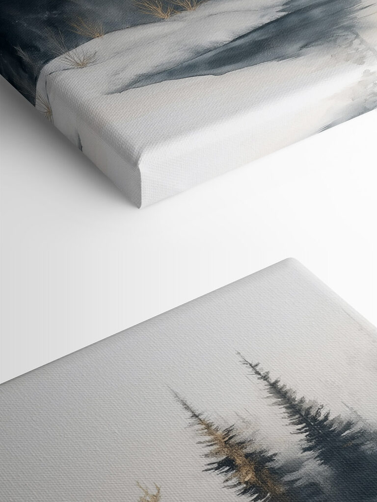 Watercolor painting of a snowy forest