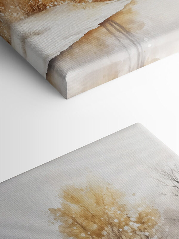 Aquarell eines Flusses mit Bäumen, Gras und Schnee Aquarell eines Flusses mit Bäumen, Gras und Schnee