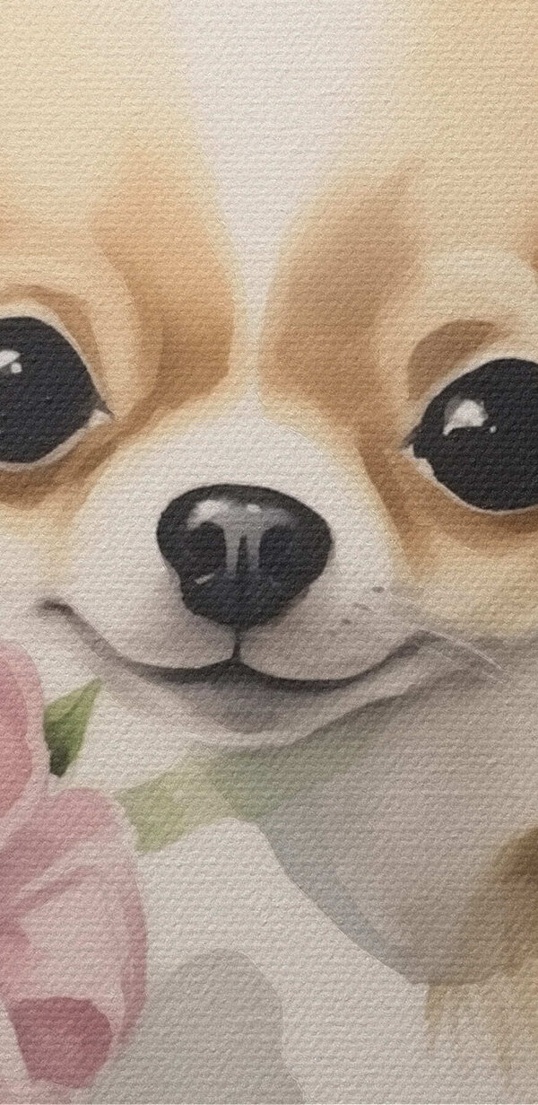 Gemälde eines Hundes, der eine Blume hält Gemälde eines Hundes, der eine Blume hält