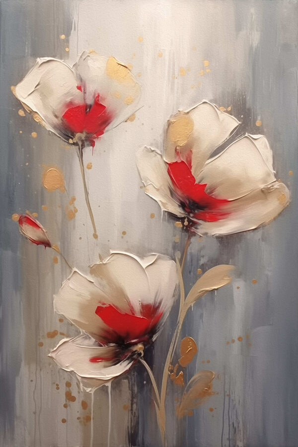 Gemälde mit Blumen auf grauem Hintergrund Gemälde mit Blumen auf grauem Hintergrund