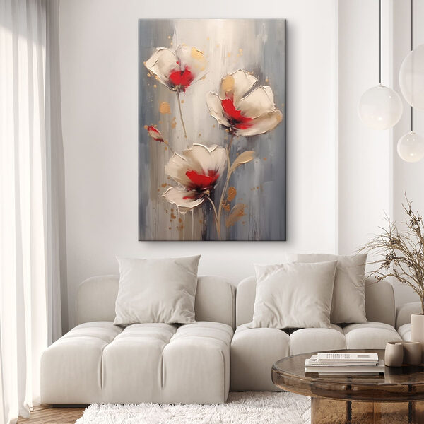 Gemälde mit Blumen auf grauem Hintergrund Gemälde mit Blumen auf grauem Hintergrund