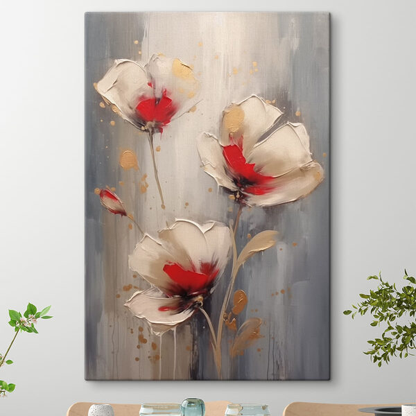 Gemälde mit Blumen auf grauem Hintergrund Gemälde mit Blumen auf grauem Hintergrund