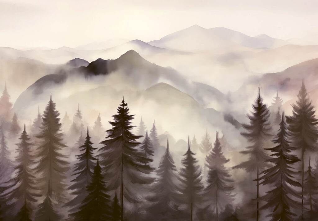 Landschaft mit Bergen und Bäumen Landschaft mit Bergen und Bäumen