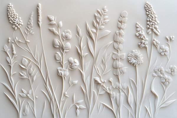 White flower and leaf design