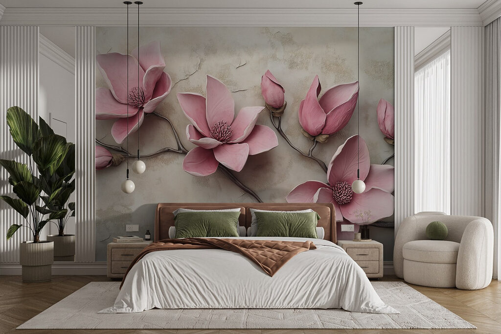 Group of pink flowers on a white surface