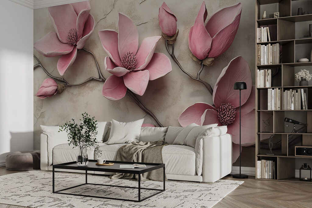 Group of pink flowers on a white surface