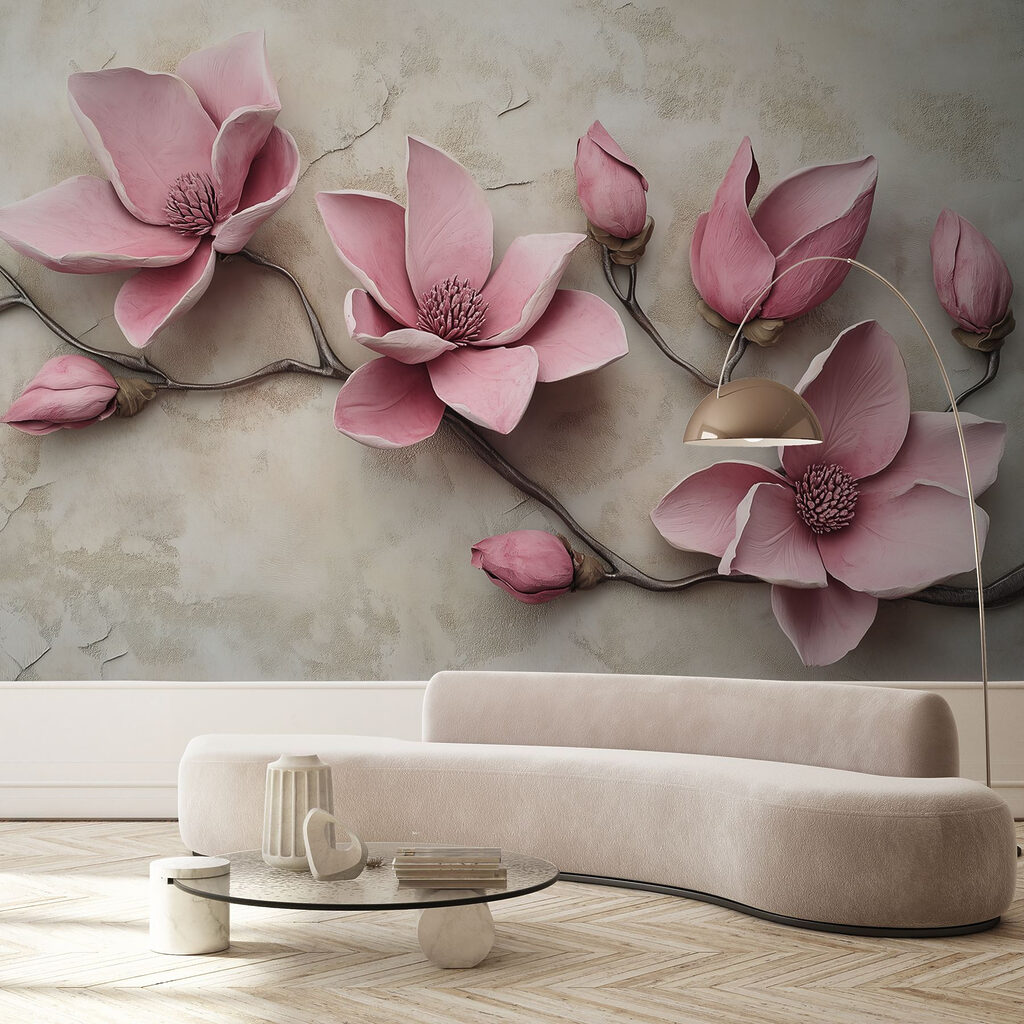 Group of pink flowers on a white surface