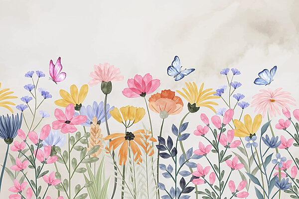 Malerei von Blumen und Schmetterlingen Malerei von Blumen und Schmetterlingen