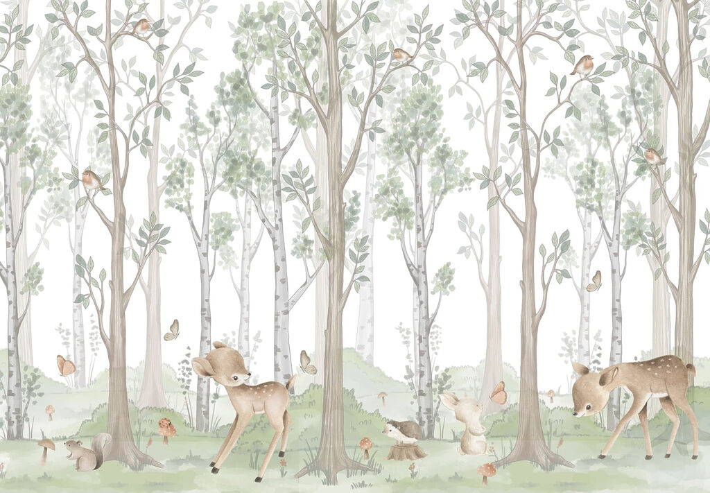 Hintergrundbild mit einem Wald von Bäumen und Tieren Hintergrundbild mit einem Wald von Bäumen und Tieren
