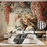 Fototapeten Frau in einem Baum mit Blumen