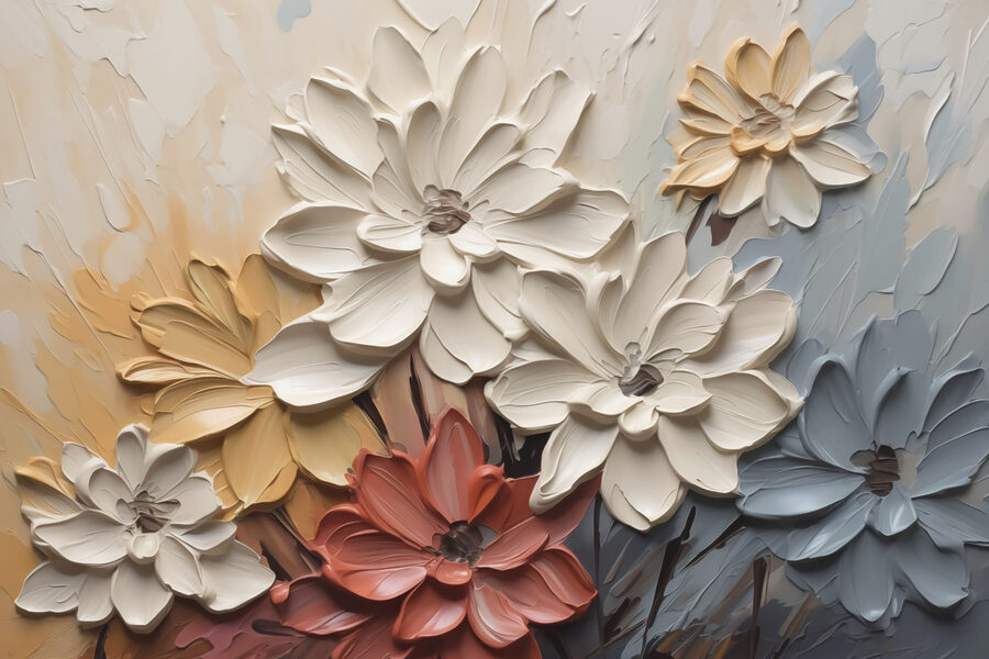 Gemälde mit Blumen an einer Wand Gemälde mit Blumen an einer Wand
