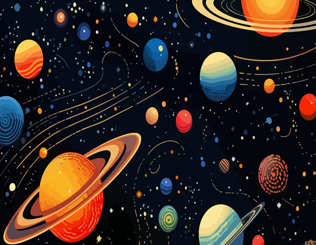 Bunte Planeten und Sterne Bunte Planeten und Sterne