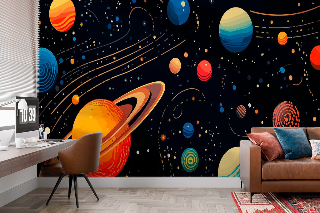 Colorful planets and stars Colorful planets and stars