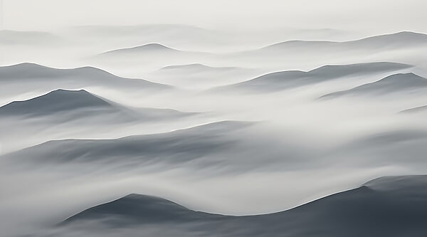 Neblige Landschaft mit Hügeln Neblige Landschaft mit Hügeln