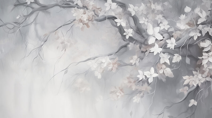 Gemälde eines Baumes mit weißen Blumen