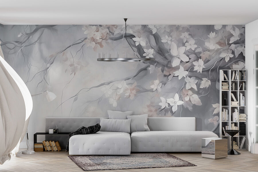 Gemälde eines Baumes mit weißen Blumen