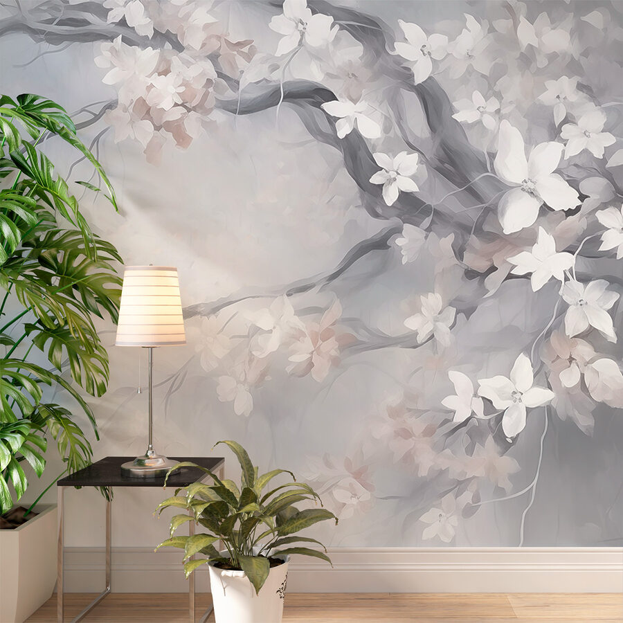 Gemälde eines Baumes mit weißen Blumen
