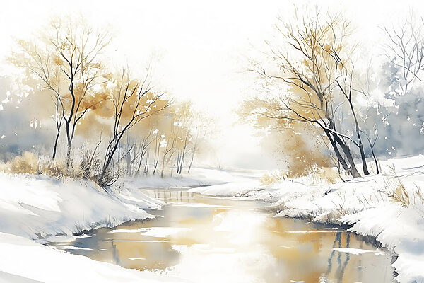 Fluss mit Schnee und Bäumen Fluss mit Schnee und Bäumen